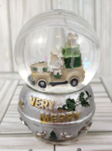 Mini Very Merry Christmas Snowglobe Truck Trees Water Globe Reindeer Silver Snow - £9.59 GBP