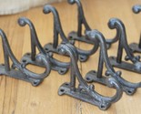 8 BROWN RUSTIC COAT HOOKS ANTIQUE STYLE CAST IRON 4.5&quot; WALL DOUBLE RESTO... - £25.16 GBP