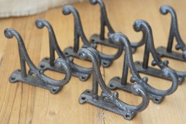 8 BROWN RUSTIC COAT HOOKS ANTIQUE STYLE CAST IRON 4.5&quot; WALL DOUBLE RESTO... - £25.06 GBP
