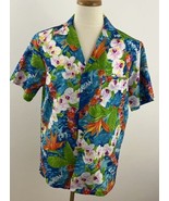 Vintage Hilo Hattie Men&#39;s L Hawaiian Shirt Orchid Floral Bird of Paradise - £12.58 GBP