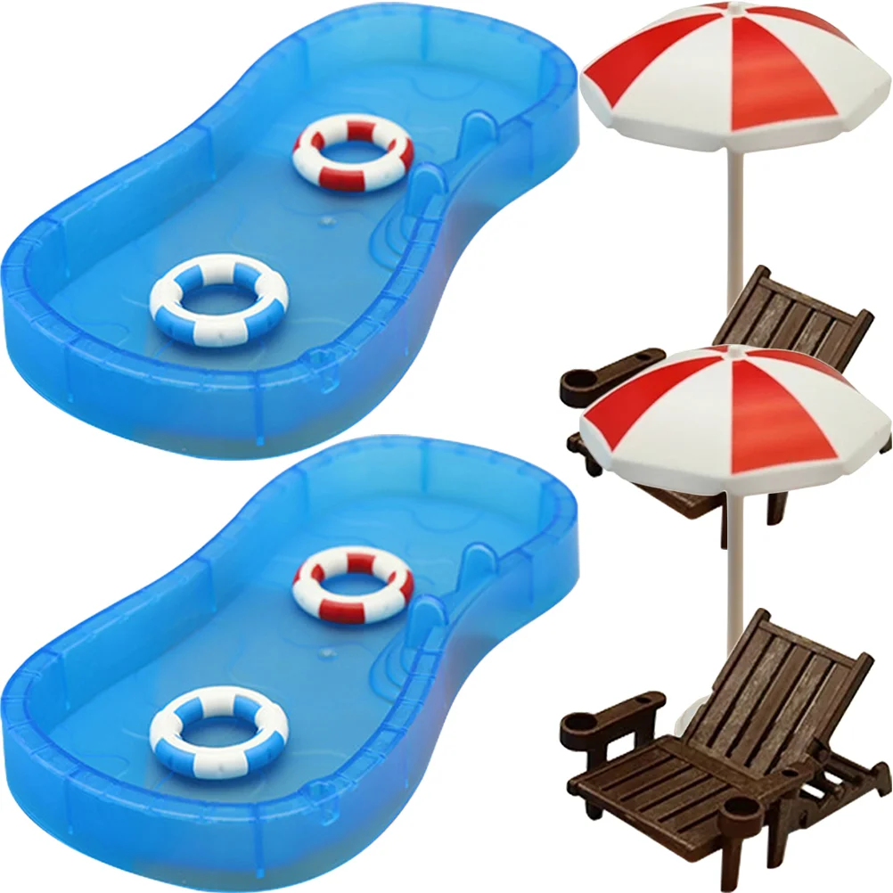 Dollhouse Swimming Pool Mini Swimming Ring Folding Beach Sunbath Chair M... - $20.56
