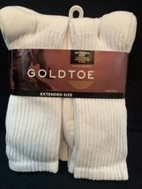 New Old Stock! Men&#39;s Goldtoe Crew Socks Extended Size White Mid-Calf 6-pk. 12-16 - £26.48 GBP