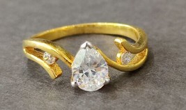 22K Solid Yellow Gold 0.50Ct Cubic Zirconia Pear Diamond Hallmark Ring 6 - £432.62 GBP