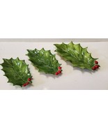  Vintage Holland Mold Ceramic Holly Leaf Nesting Trinket Trays Set Of 3 - £22.20 GBP