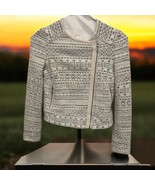 Joie Pattyn Jacquard Tweed Leather Trim Moto Jacket Size XS Gray Tan- Zi... - $51.19 CAD