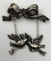Vintage 1992 Pewter Bow Rose and Pair of Doves Brooch Pin by Seagull Canada - £12.00 GBP
