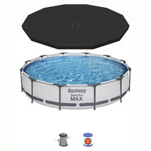 Bestway Steel Pro Max 12&#39; x 30&quot; Round Above Ground Frame Pool &amp; Flowclear Cover - £242.14 GBP