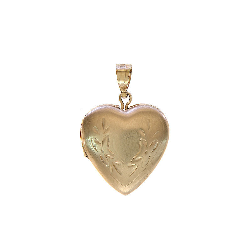 14k Yellow Gold Floral Engraved Heart Romantic Love Locket Charm - $187.11