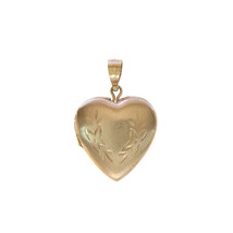 14k Yellow Gold Floral Engraved Heart Romantic Love Locket Charm - £146.53 GBP