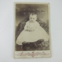 Cabinet Card Photograph Baby Girl Necklace C.A. Schnell Troy Ohio Antique 1880s - £7.82 GBP