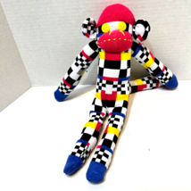 Vintage Handmade Colorful Color Block Plush Sock Monkey Stuffed Animal 12 inch - £10.23 GBP