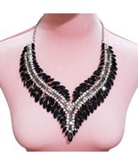 Natasha Couture Necklace Silver Tone Black &amp; Silver Crystal Collar Party! - £39.73 GBP