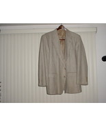 MEN&#39;S SUIT JACKET Tan with Black and Gray Pinstripe Size 44 R - £23.09 GBP