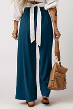 Blue Drawstring Elastic Waist Casual Wide Leg Pants - $258.40 MXN