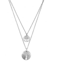 Tree of Life Double Chain with Two Pendants Necklace Silver - £11.21 GBP