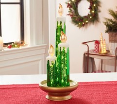Glittered Illuminated Mercury Glass Candle Trio by Valerie in Green - $193.99