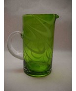 TORRE &amp; TAGUS Pitcher GREEN White FROST SWIRL Pattern Clear HANDLE Round... - £29.12 GBP
