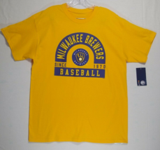 Men&#39;s Adult Yellow MLB Milwaukee Brewers T-Shirt 100% Cotton Size Large - £14.38 GBP