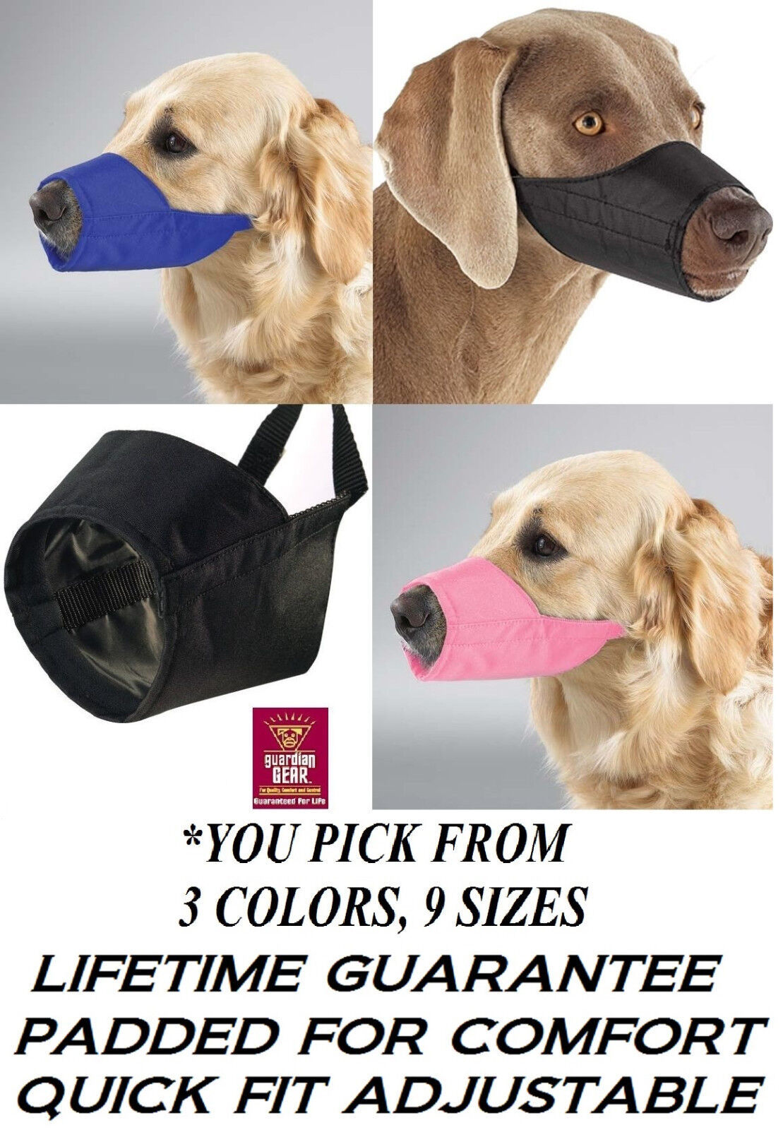 Primary image for Guardian Gear NO BITE BARK DOG MUZZLE LINED QuickFIT Nylon ADJUSTABLE TRAINING