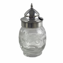 Vintage Crystal Cut Glass Etched Engraved Condiment Jar Silverplated Lid... - $12.47