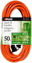 Woods Light Duty Extension Cord, 50Ft, 16 Gauge, General Purpose Cord, SJTW, Ora - £24.87 GBP