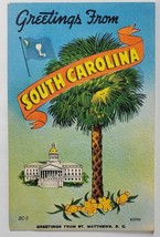 SC St. Matthews Banner Greetings from South Carolina Palm Flag Postcard S19 - £15.94 GBP