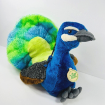 Wild Republic Peacock Bird Plush Stuffed Toy Animal Blue Green - £23.59 GBP
