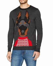 Burton Herren Weihnachts Pullover Doberman Grau (xm1) - £21.73 GBP