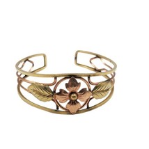 Vintage Cuff Bracelet Krementz 1/20 GF Flower Leaves Leaf Design Rose Go... - £73.52 GBP