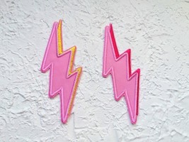 Embroidered Iron on patch. Preppy Pink Lightning Bolt patch. - $5.90+