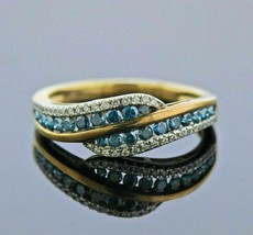 1Ct Round Blue Topaz &amp; Diamond Wedding Engagement Band Ring14K Yellow Gold Over - £73.98 GBP