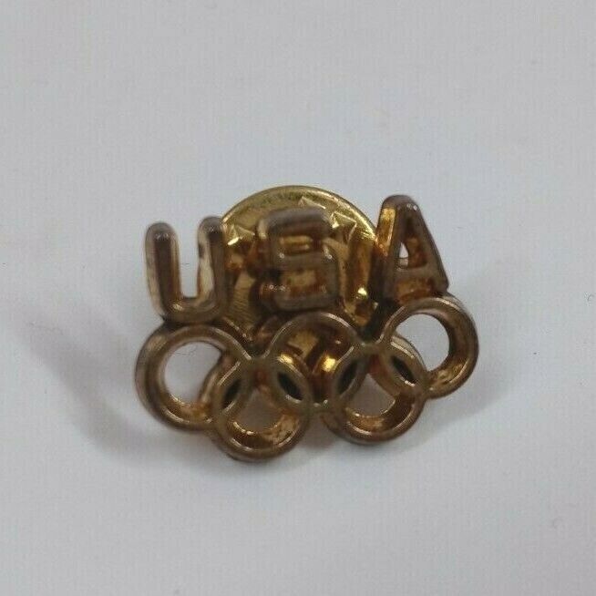 Vintage Special Olympics Gold Tone USA &amp; Olympic Rings Lapel Hat Pin - $4.37