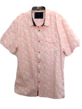 Shirt Men Across Pond Button Short Sleeve XL Pink White Palm Trees Cotto... - $8.00