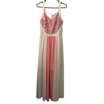 Marineblu Dress Large Maxi Chiffon Pink Cream Lace Sparkles Open Back Polyester - £12.94 GBP