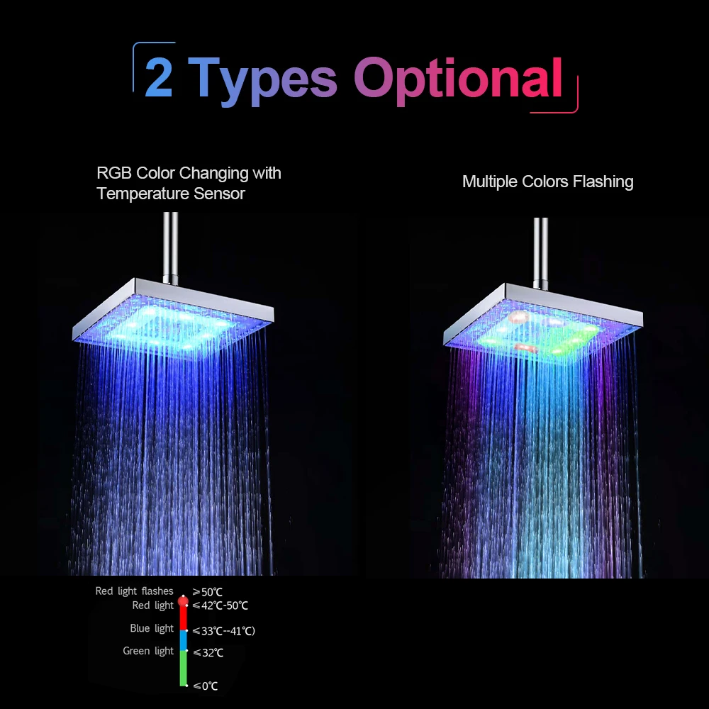 House Home Led Shower Head Rainfall 3/7 Color Bathroom Square Filter Temperature - £45.56 GBP