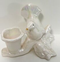 White Dove Bird Iridescent Ceramic Candle Holder Vintage 1980-90s 3.5&quot; P... - $91.72 MXN