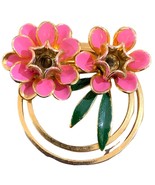 Vintage Enamel Gold Tone Flowers Brooch - $26.47 CAD