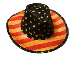 Uomo Bandiera Americana Cowboy Cappello, a Righe Western Tea-Stained Ua Shape-It - £14.94 GBP