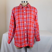 LL Bean Women Red Shacket Jacket Plaid Long Sleeve Fleece Flannel Size Large Pet - $29.03