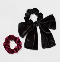 Women&#39;s A New Day Velvet Hair Twisters Black w/Tails &amp; Wine Scrunchies Set of 2 - £7.11 GBP