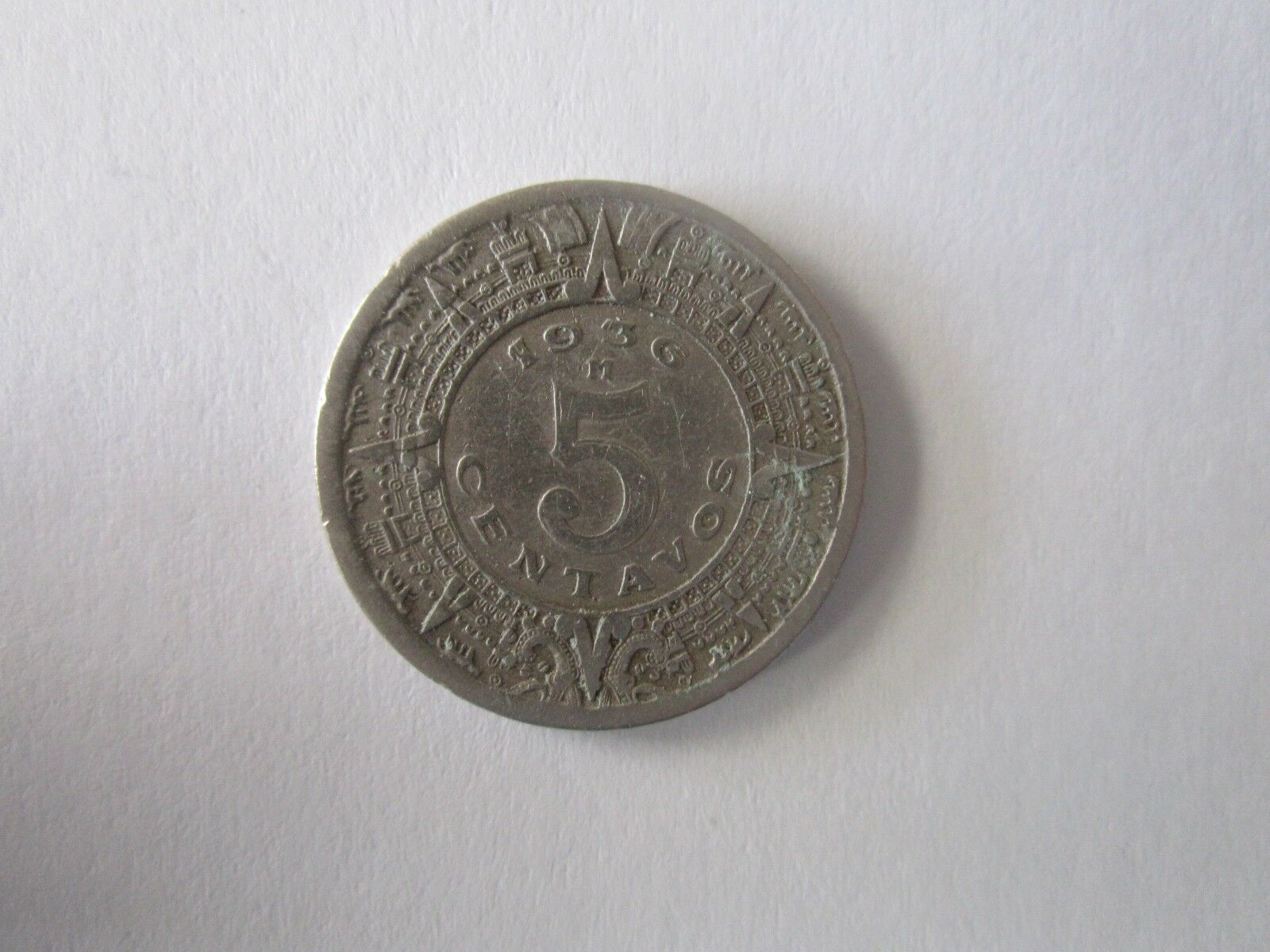 Primary image for Mexico 5 Centavos Aztec Calendar Coin 1936