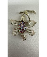 Pink Iridescent Jeweled Faux Crystals Silver Tone Brooch - $28.80 CAD