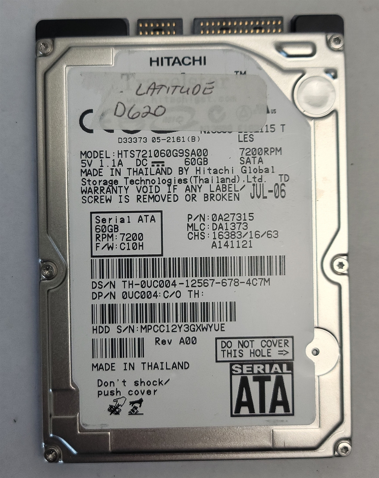 Hitachi Travelstar HTS721060G9SA00 2.5&quot; HDD, 60 GB , SATA/ATAPI-7 Tested... - $9.77