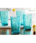 Four (4) Pioneer Woman ~ AMELIA ~ TEAL ~ 15.22 Ounce ~ Embossed Glass Tu... - $81.70 CAD
