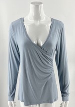 Halogen Top Size L Light Blue V Neck Surplice Stretch Long Sleeve Shirt Womens - £21.67 GBP