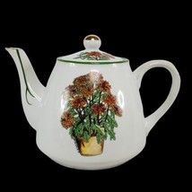 Vintage Enesco Teapot Chrysanthemum Flowers Rustic Kitchen Farmhouse Fall  - $31.67