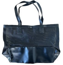 Large Mesh Faux Leather Beach Tote Bag for Women Shoulder Snap Closure - Black - £19.77 GBP