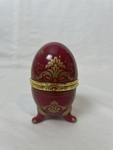 Ceramic Egg Trinket Box With Clock Red and Gold Design Battery Operated - £11.81 GBP