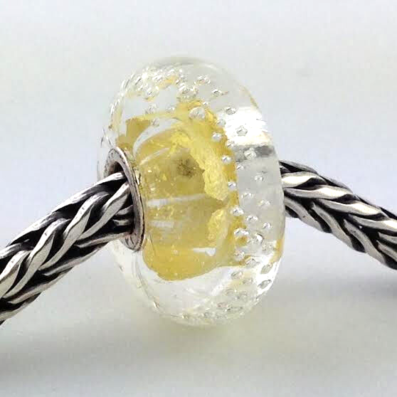 Authentic Trollbeads Glass Silver Trace Gold Bead Charm 62023, New - $28.49