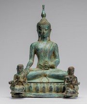 Antico Indonesiano Stile Giavanese Enlightenment Budda Con Disciples- 32cm/33cm - £982.64 GBP